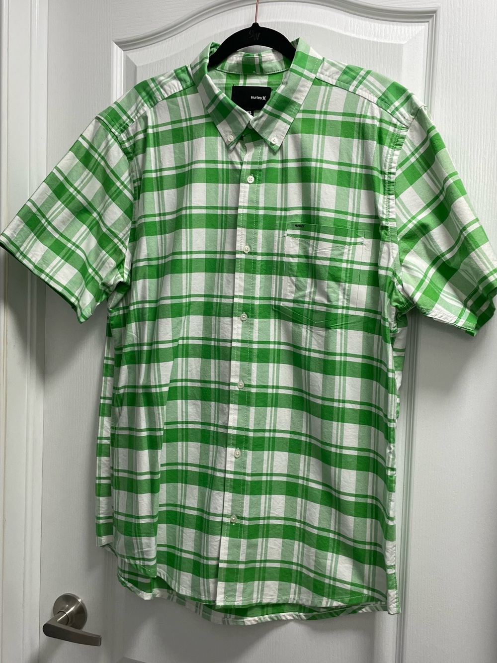 Hurley Green & White Plaid Button-Down Shirt